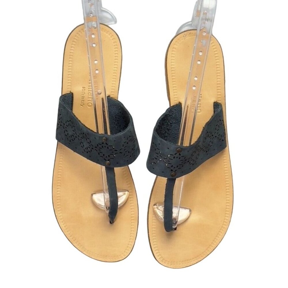 SOPHIA MILANO Women's Shoes Gray Flat Slides Perforated Leather Thongs Size 7.5M - Picture 7 of 15